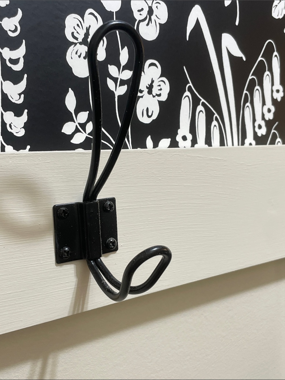 Black farmhouse style double wall hooks with hardware, set of 5